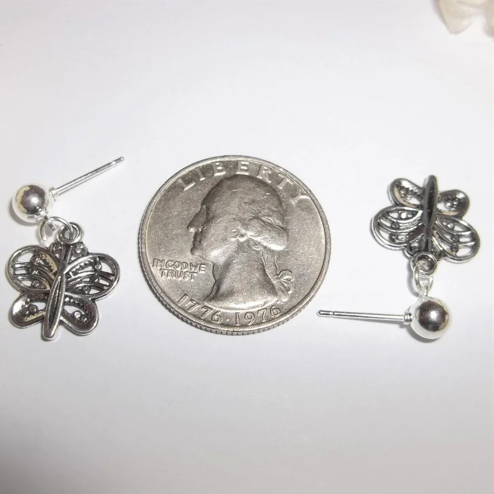 Silver Butterfly Earrings Post Stud Jewelry Minimalist Style Gift Idea Girl A184 - Picture 3 of 8